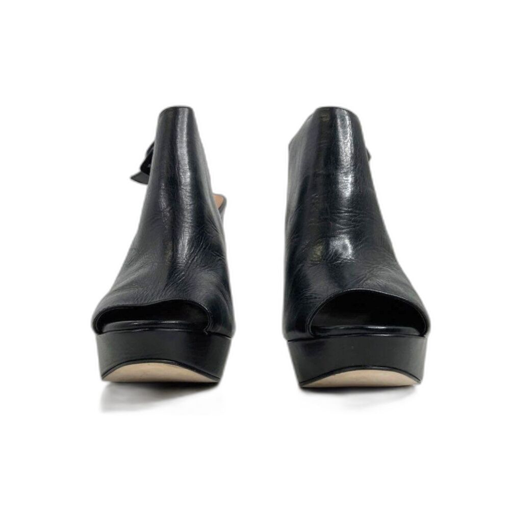Steve Madden Black Leather Peep Toe Platform Slingback Heels Chunky Pumps Size 7